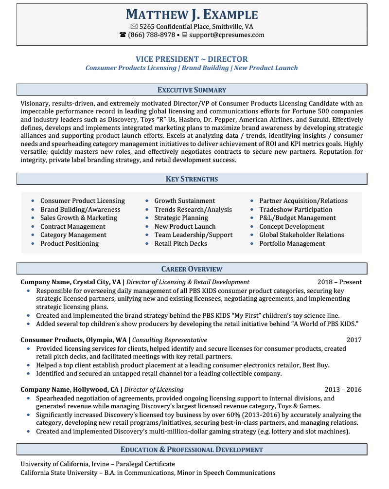 Executive Management Resume Sample Resume Example for CSuite Executives