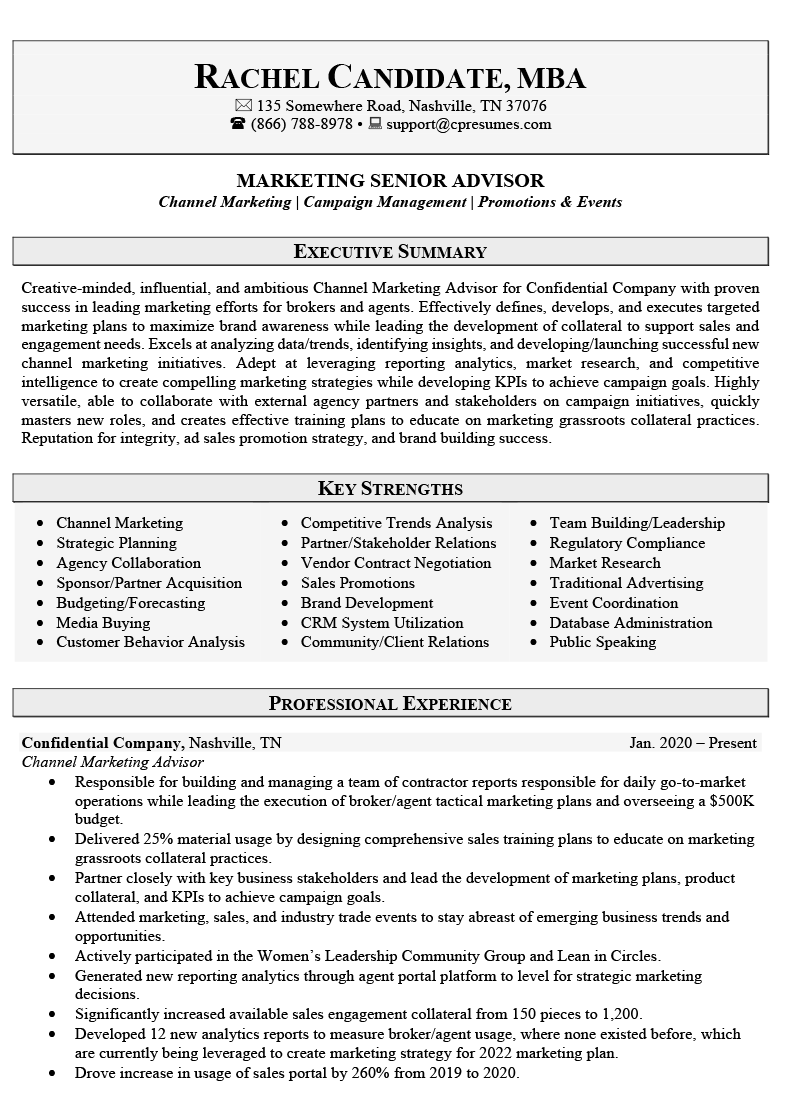 Marketing Sales Resume Sample Page 1