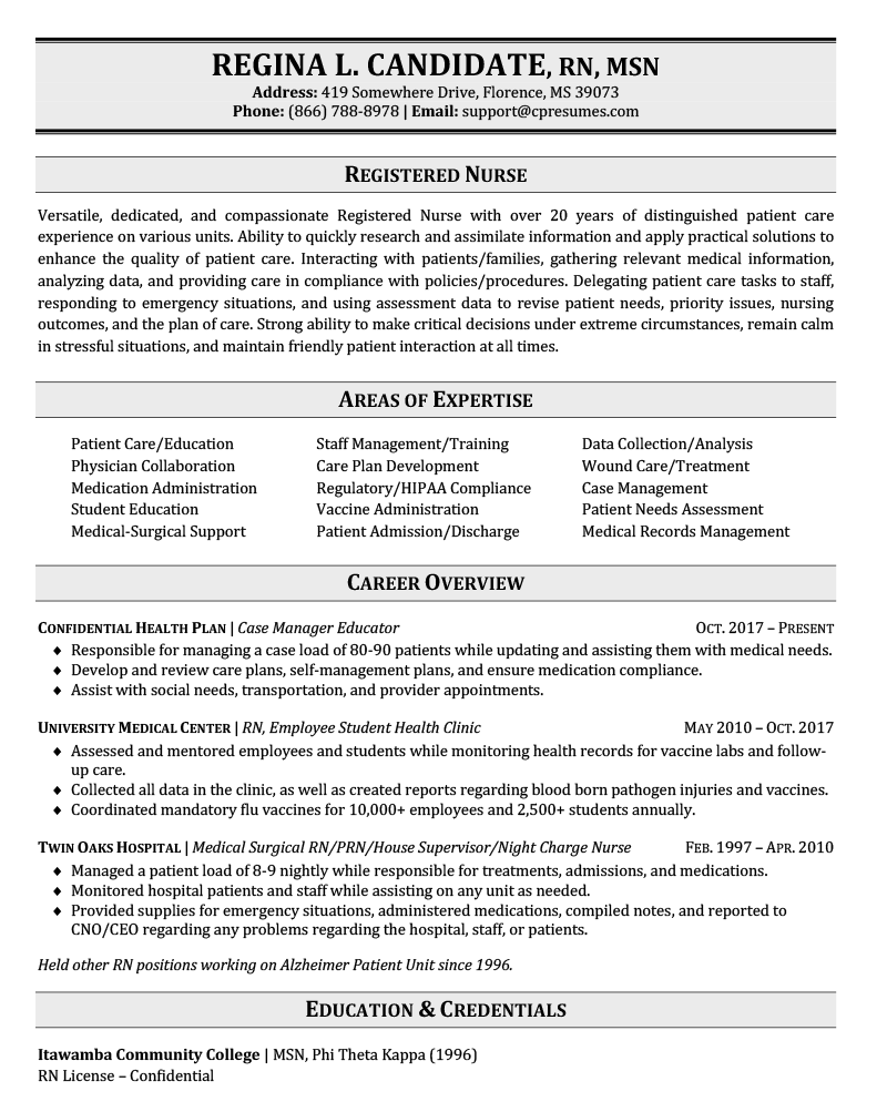 resume sample for nurses